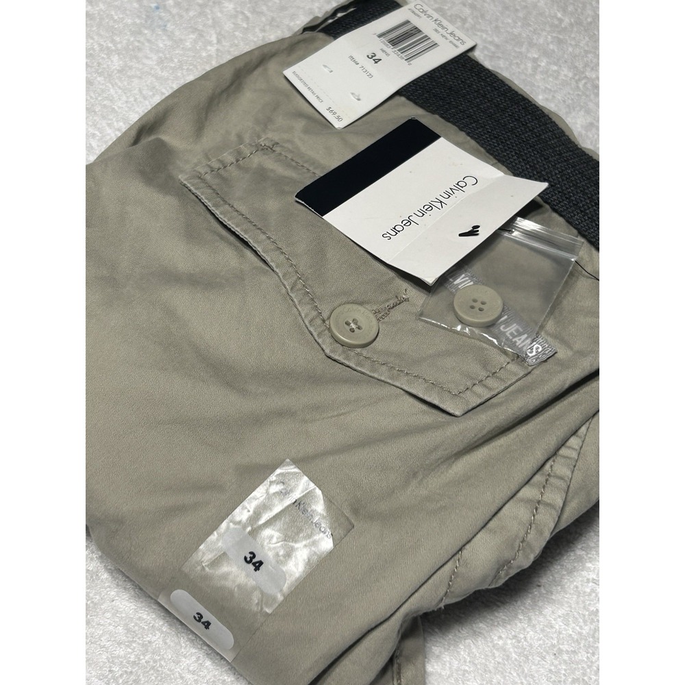 Calvin Klein Men's Chino Shorts 34W Khaki Flat Front W/Belt 9" Inseam MSRP$69.50